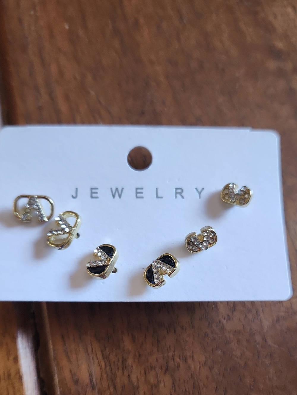 Fashion Jewelry Gold Tone Stud Earring Set with Black and Clear Accents